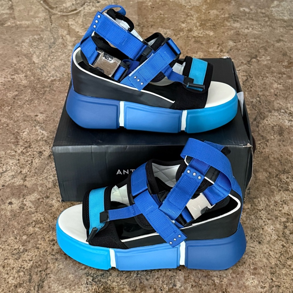 Anthony Wang Platform Sandals Blue Chunky Festival Grunge Womens 10 NIB
